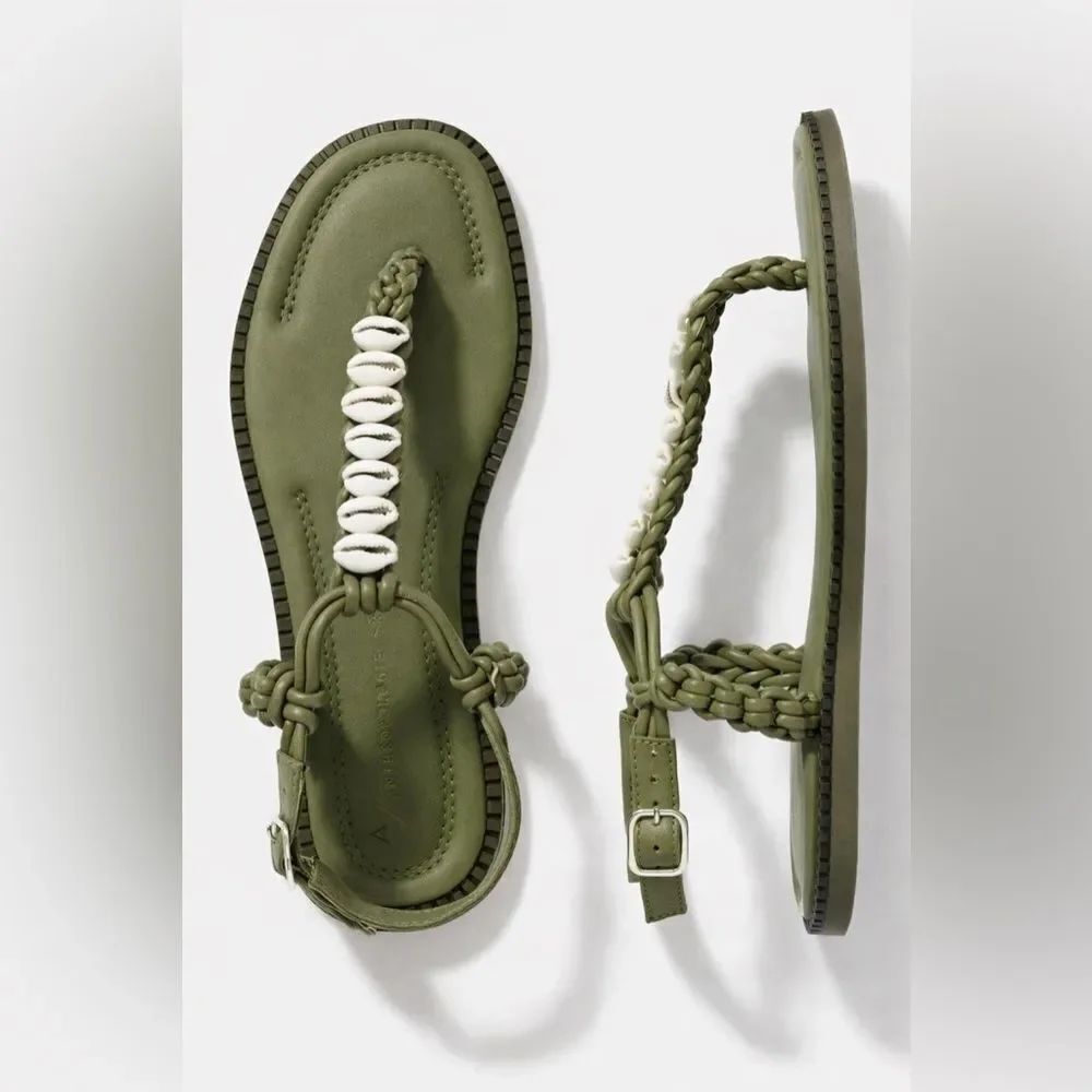Anthropologie Braided Shell Embellished Sandals